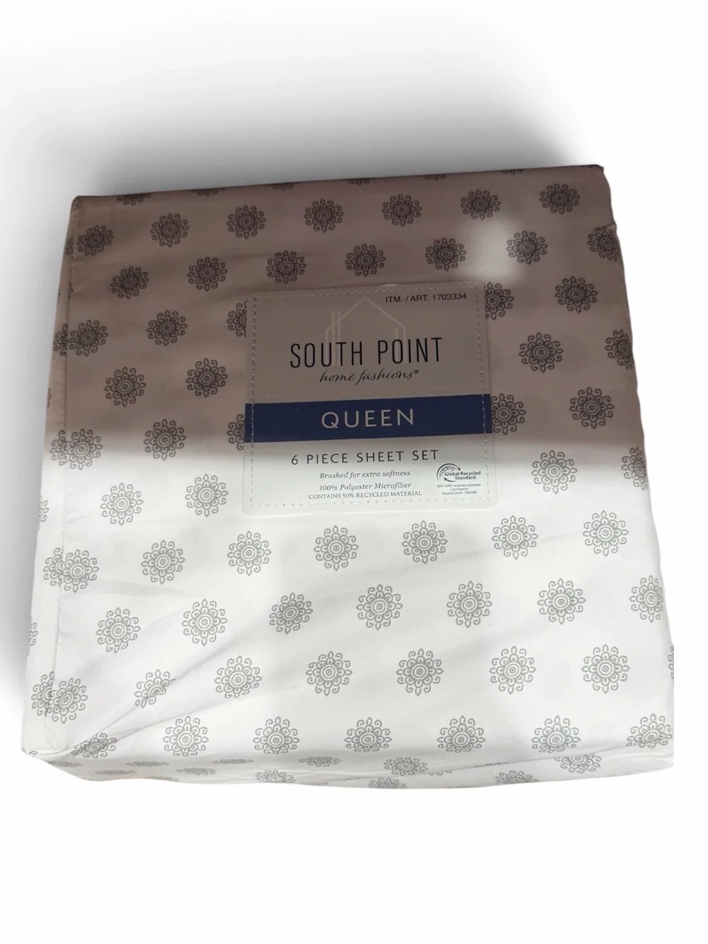 Queen 6-Piece Sheet Set - White with Gray Pattern